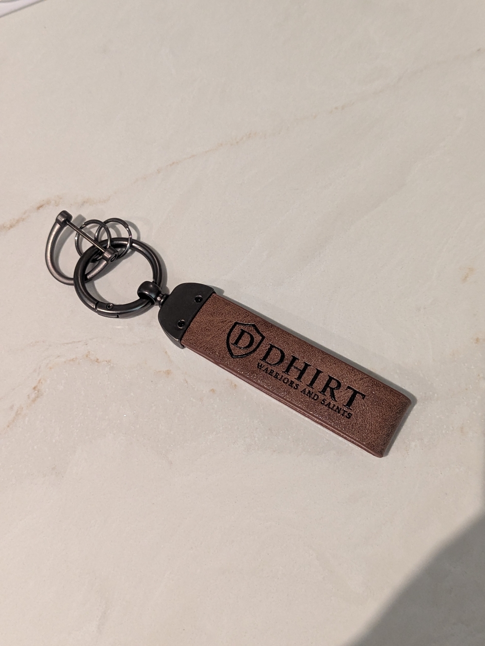 DHIRT Brown Leather Keychain with Gunmetal Rings